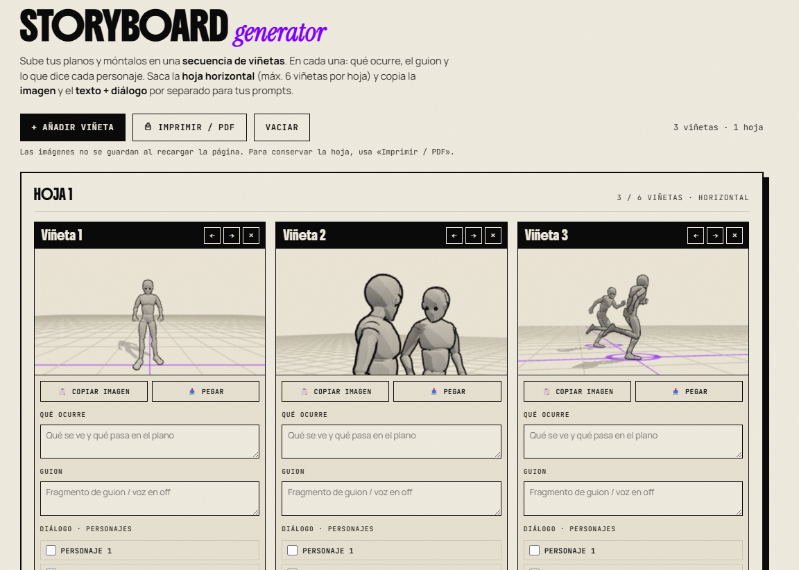 Interfaz del Storyboard Generator